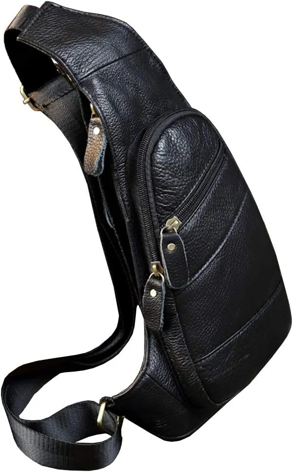 Hebetag Leather Sling Bag Crossbody Backpack for Men Women Travel Outdoor Camping