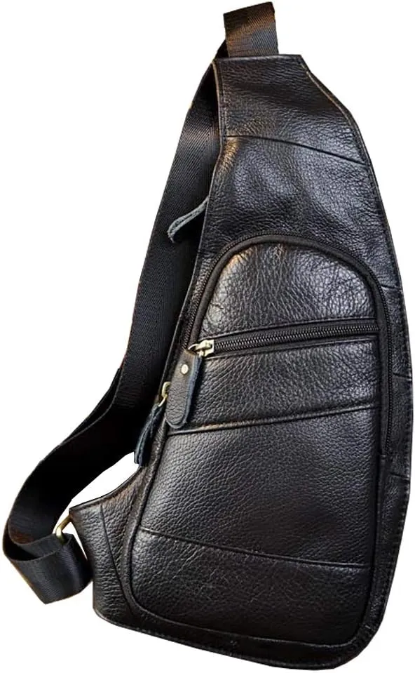 Hebetag Leather Sling Bag Crossbody Backpack for Men Women Travel Outdoor Camping
