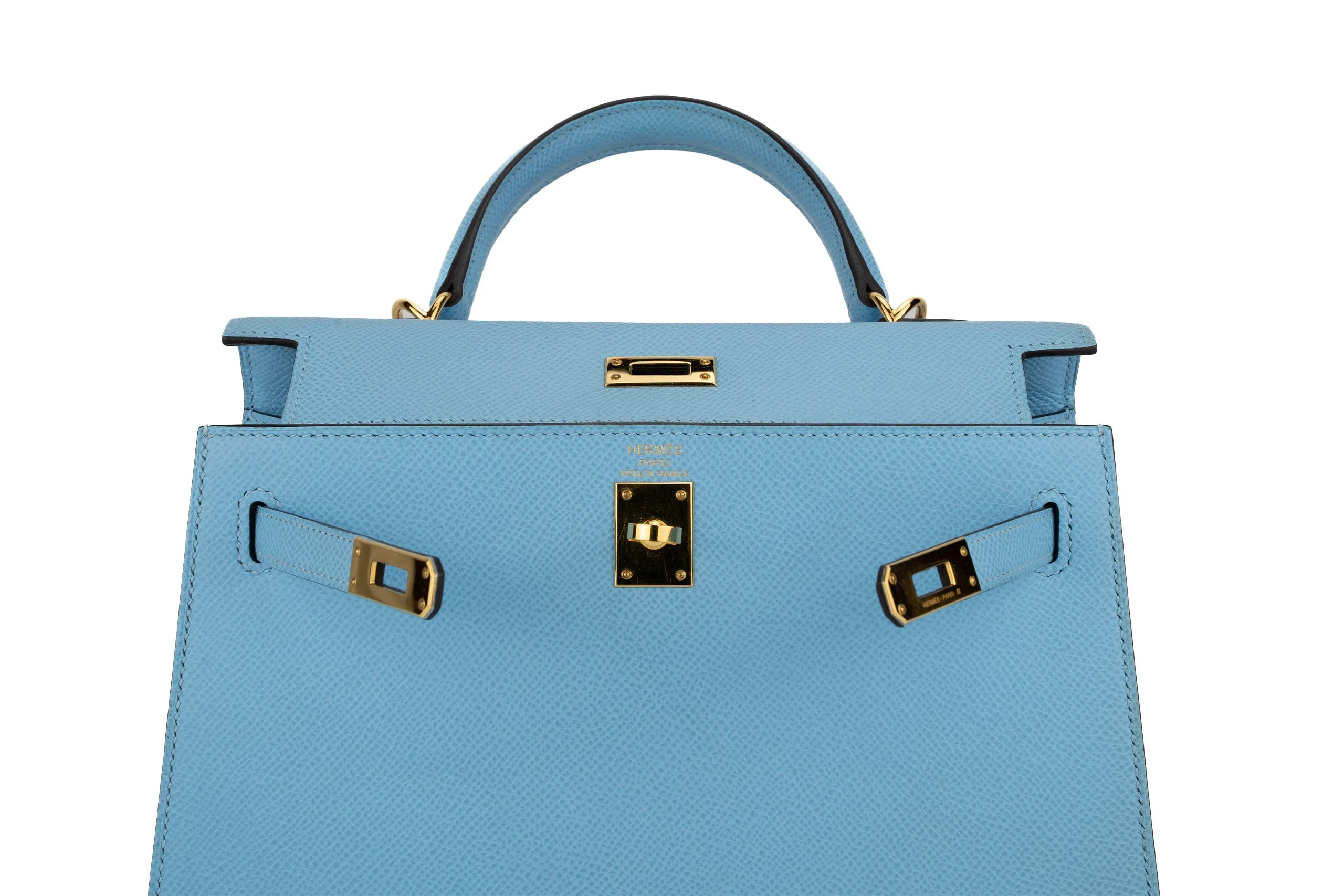 Hermès Kelly 25 Sellier Epsom Celeste GHW
