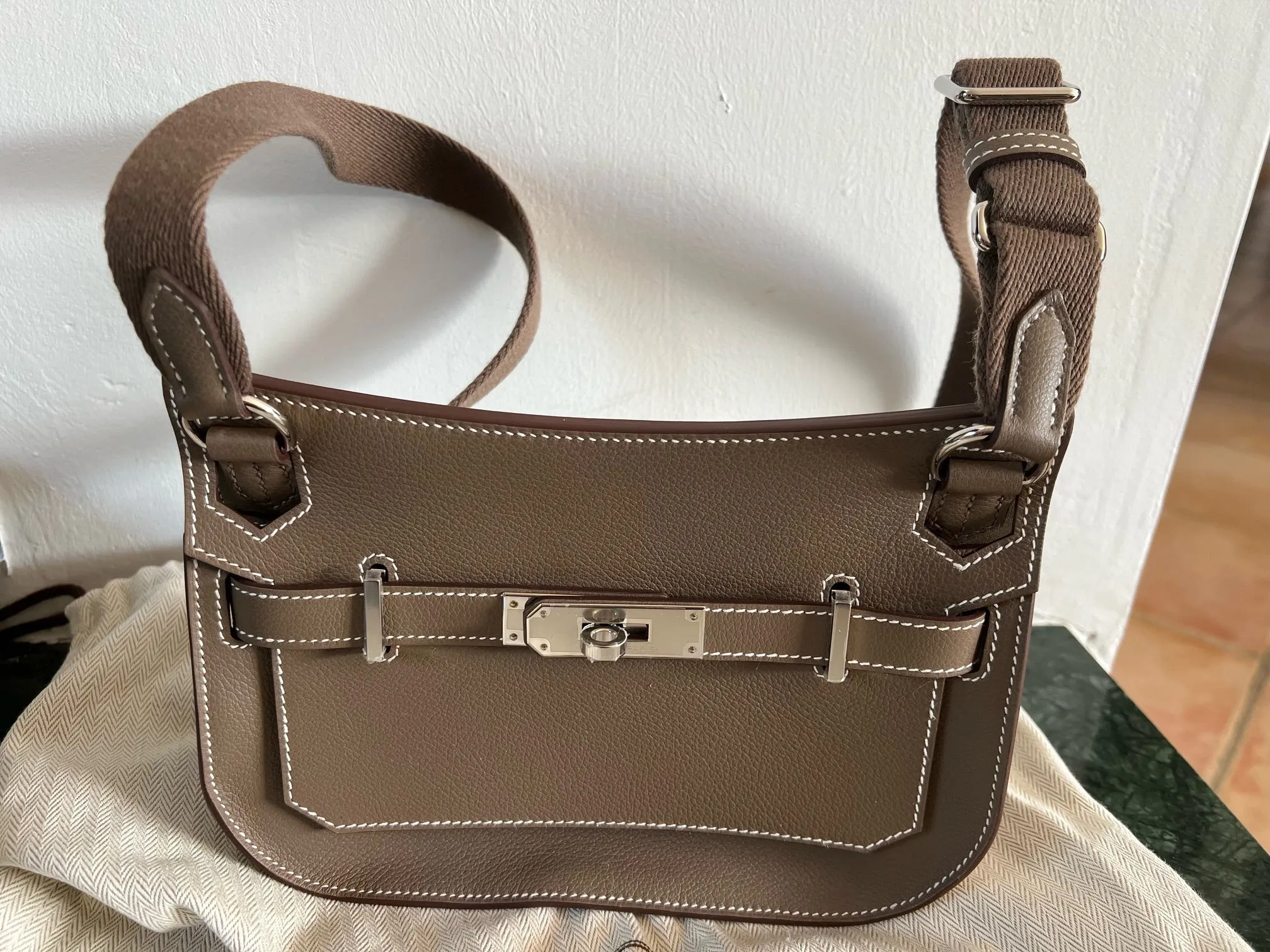 Hermès Mini Jyspsière Etoupe, PHW