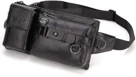 KPYWZER Vintage Leather Waist Bag Fanny Pack for Men&Women Hip Bum Bag with Adjustable Strap for Outdoors Workout Traveling Casual Running Hiking Cycling Black