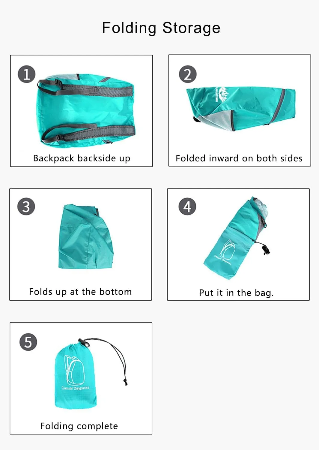 Lightweight Foldable Waterproof Backpack For Men Women Outdoor Sports Travel Leisure Bag Hiking Small Daypack 20L (Black-Blue)