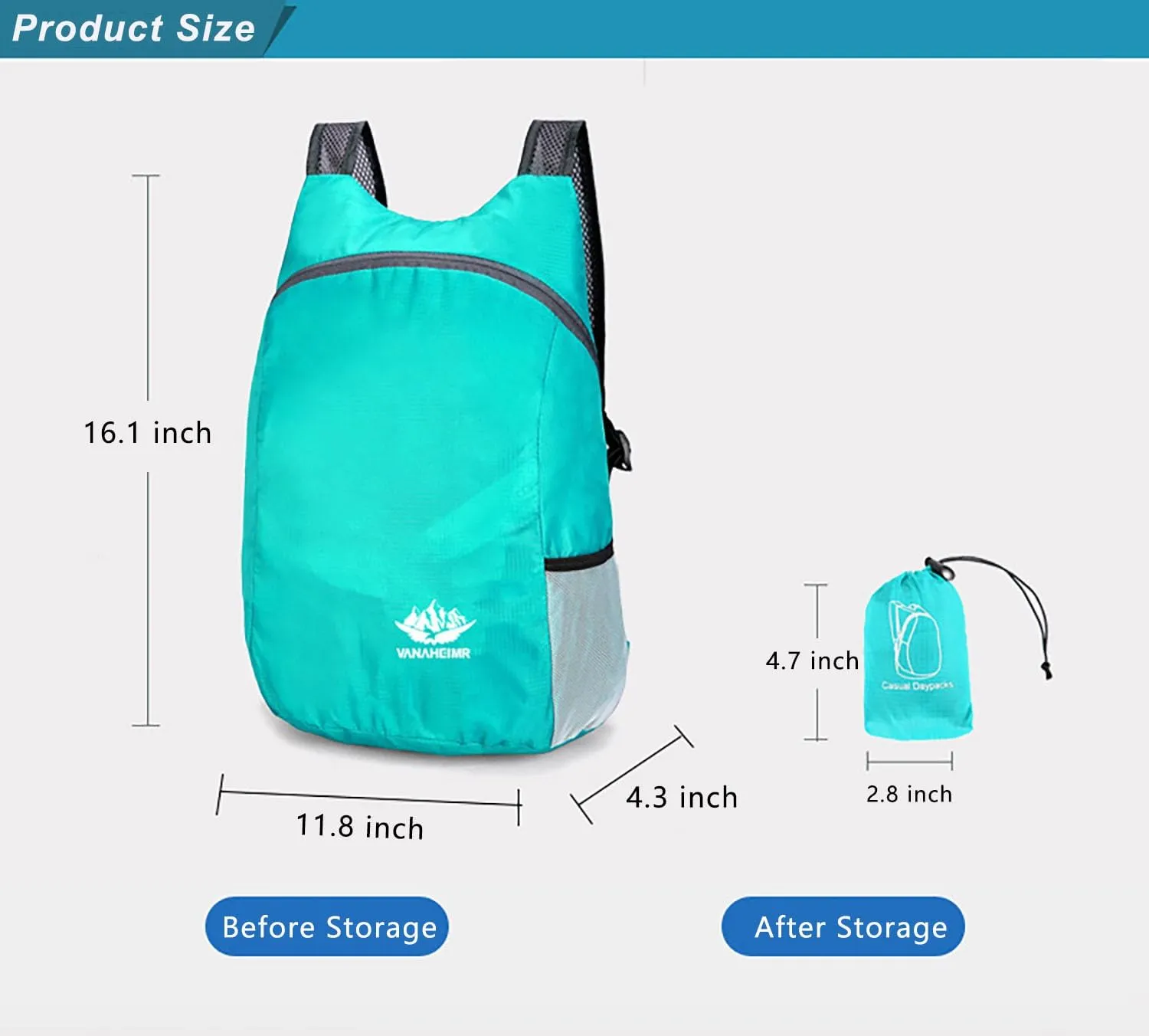 Lightweight Foldable Waterproof Backpack For Men Women Outdoor Sports Travel Leisure Bag Hiking Small Daypack 20L (Black-Blue)