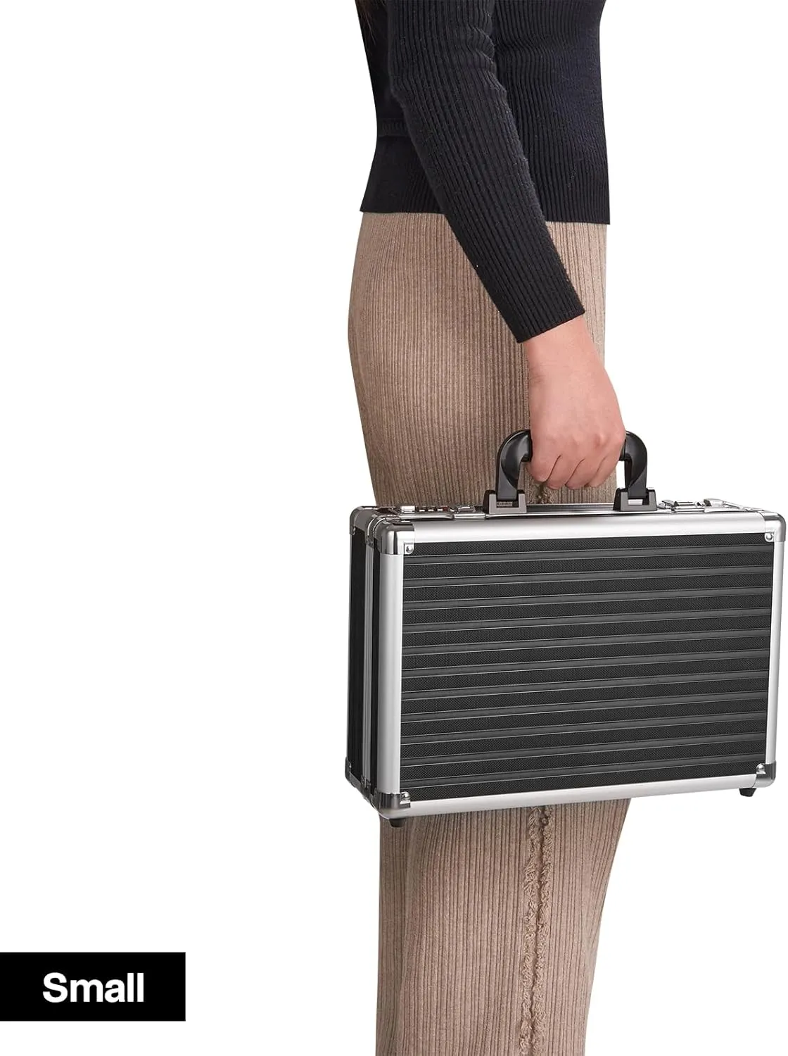 Locking Briefcase - Lockable Attache Case for Laptop & Documents, Dual Combination Locks, 14.2 x9.4 x4.5 Business Aluminum Frame Hard Case for Professionals, Businessmen, Lawyers - Black