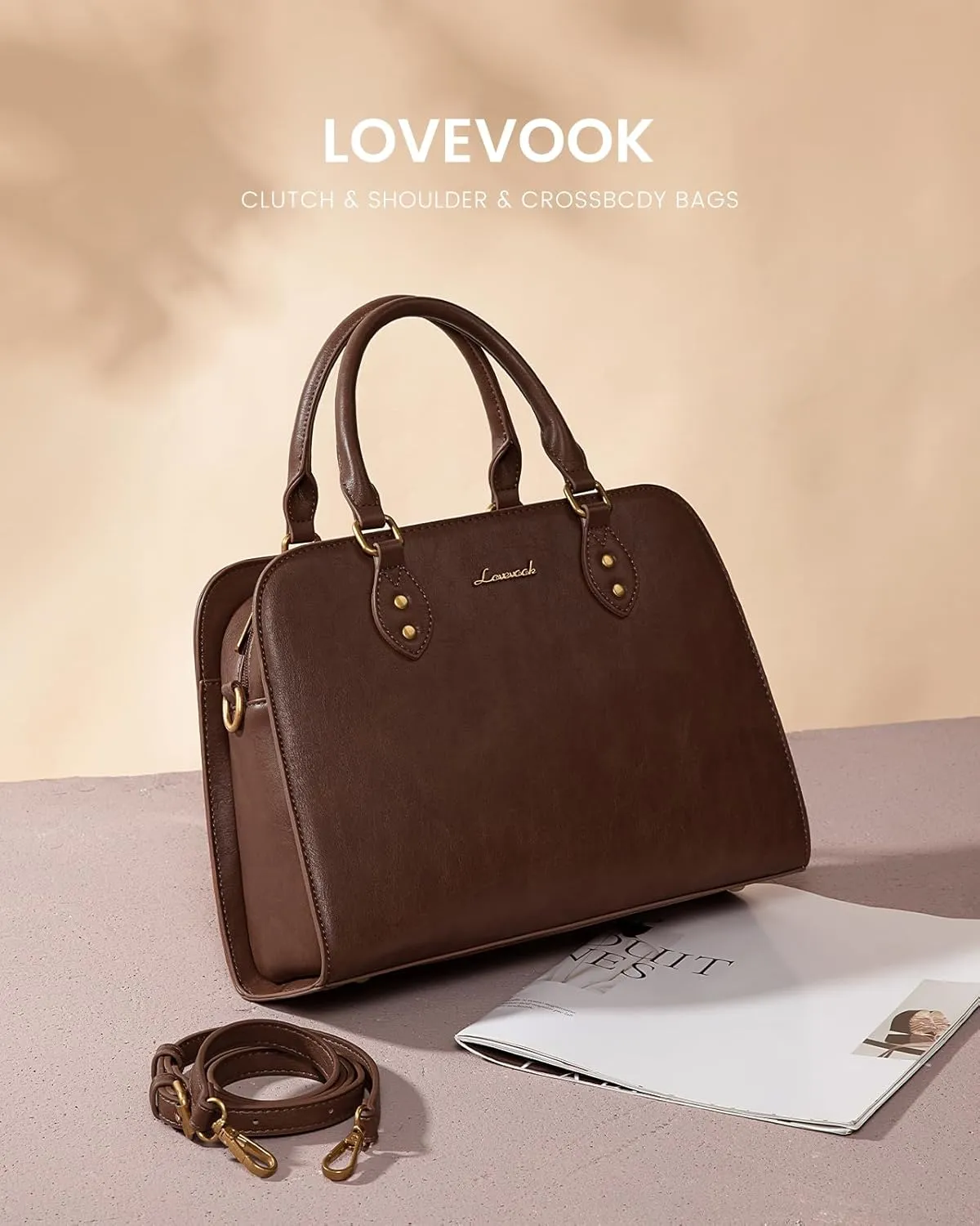 LOVEVOOK Purses and Handbags for Women, Vintage-Style Leather Top Handle Shoulder Bag Satchel Tote Crossbody Purse for Ladies