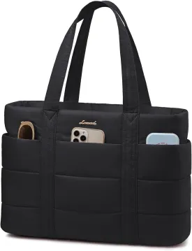 LOVEVOOK Tote Bag for Women, Large Puffer Work Tote Laptop Bag, Lightweight Travel Tote Bag with Zipper Gifts for Women