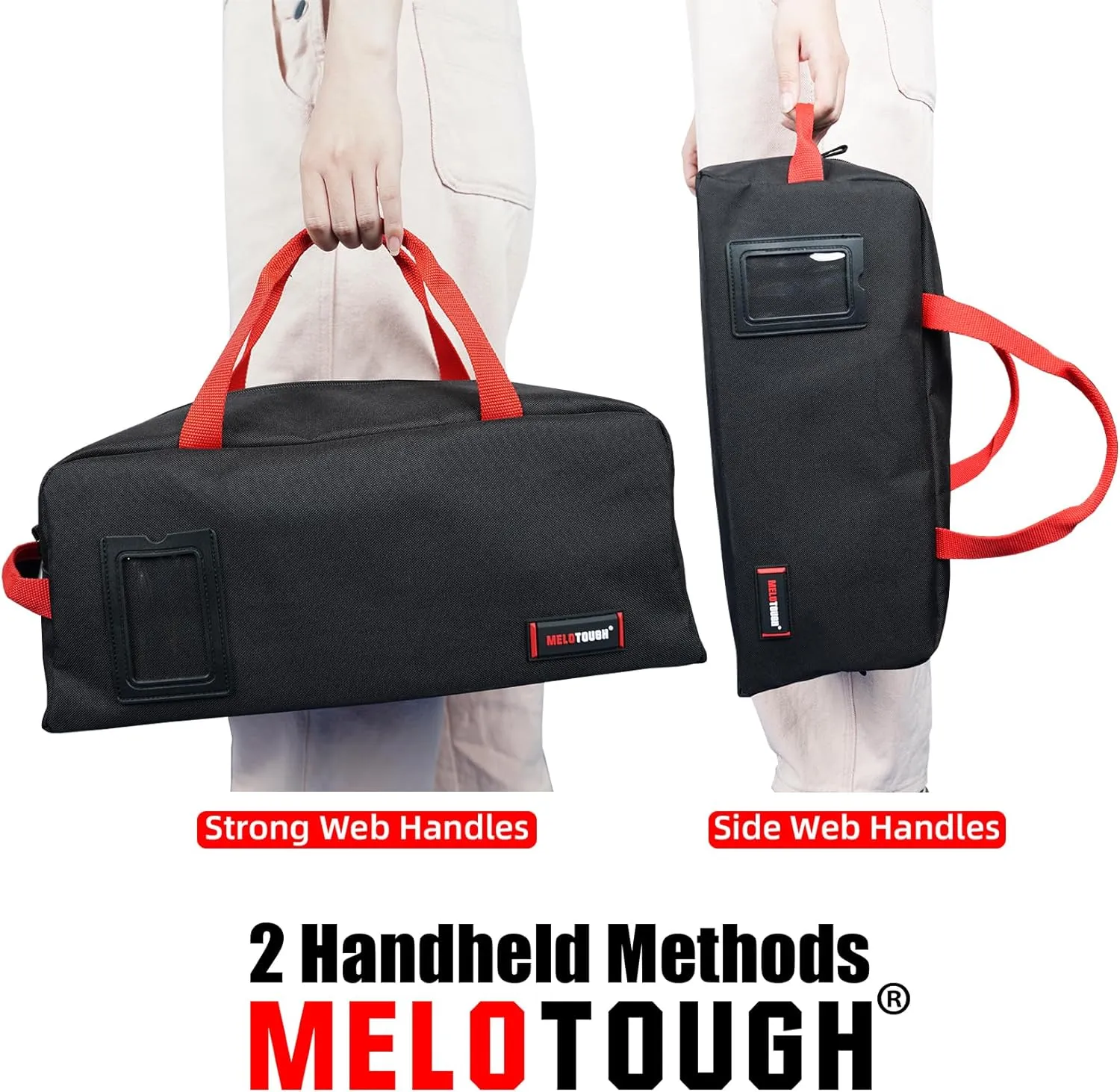 MELOTOUGH 16 Inch Tool Bag Canvas Tool Tote Bags with Zipper Heavy Duty Portable Tool Bag Organizer for Electrician,Plumbing,Technician,HVAC (Black)