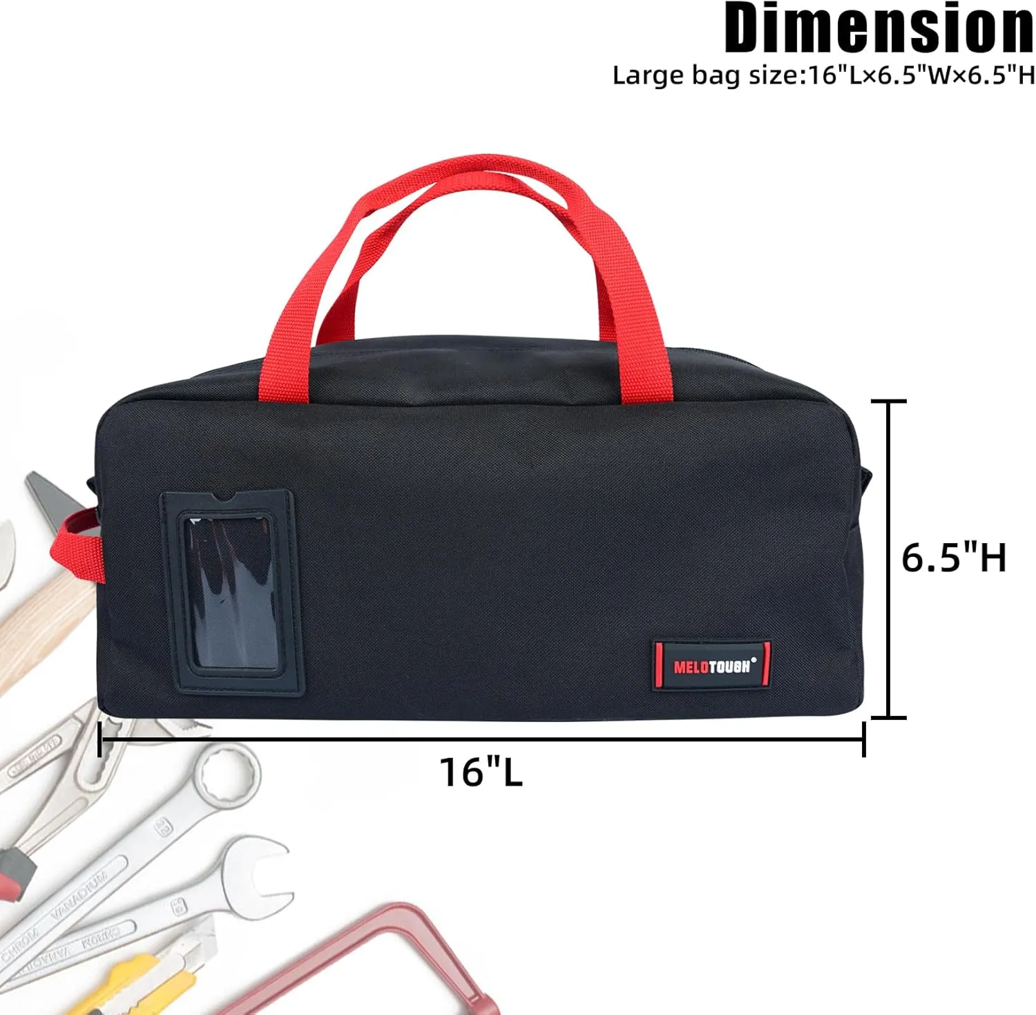 MELOTOUGH 16 Inch Tool Bag Canvas Tool Tote Bags with Zipper Heavy Duty Portable Tool Bag Organizer for Electrician,Plumbing,Technician,HVAC (Black)