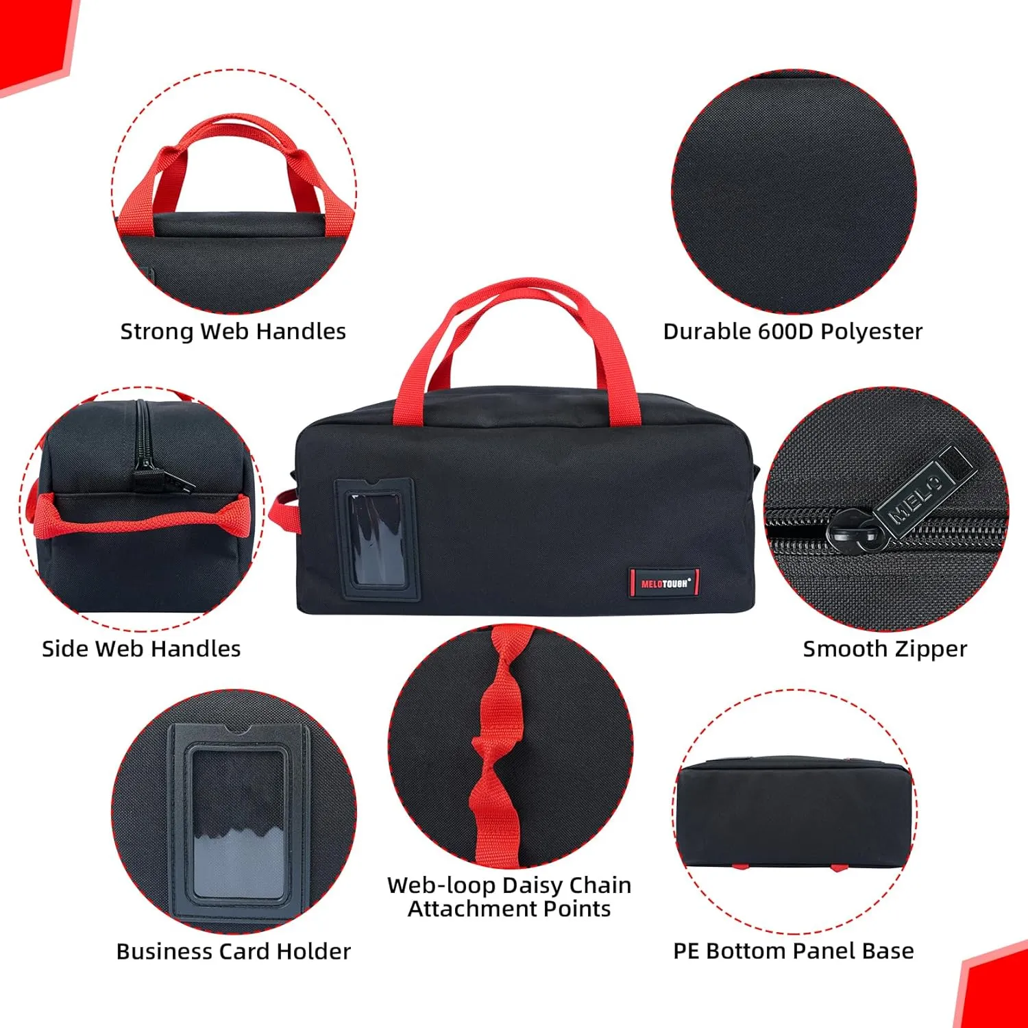 MELOTOUGH 16 Inch Tool Bag Canvas Tool Tote Bags with Zipper Heavy Duty Portable Tool Bag Organizer for Electrician,Plumbing,Technician,HVAC (Black)
