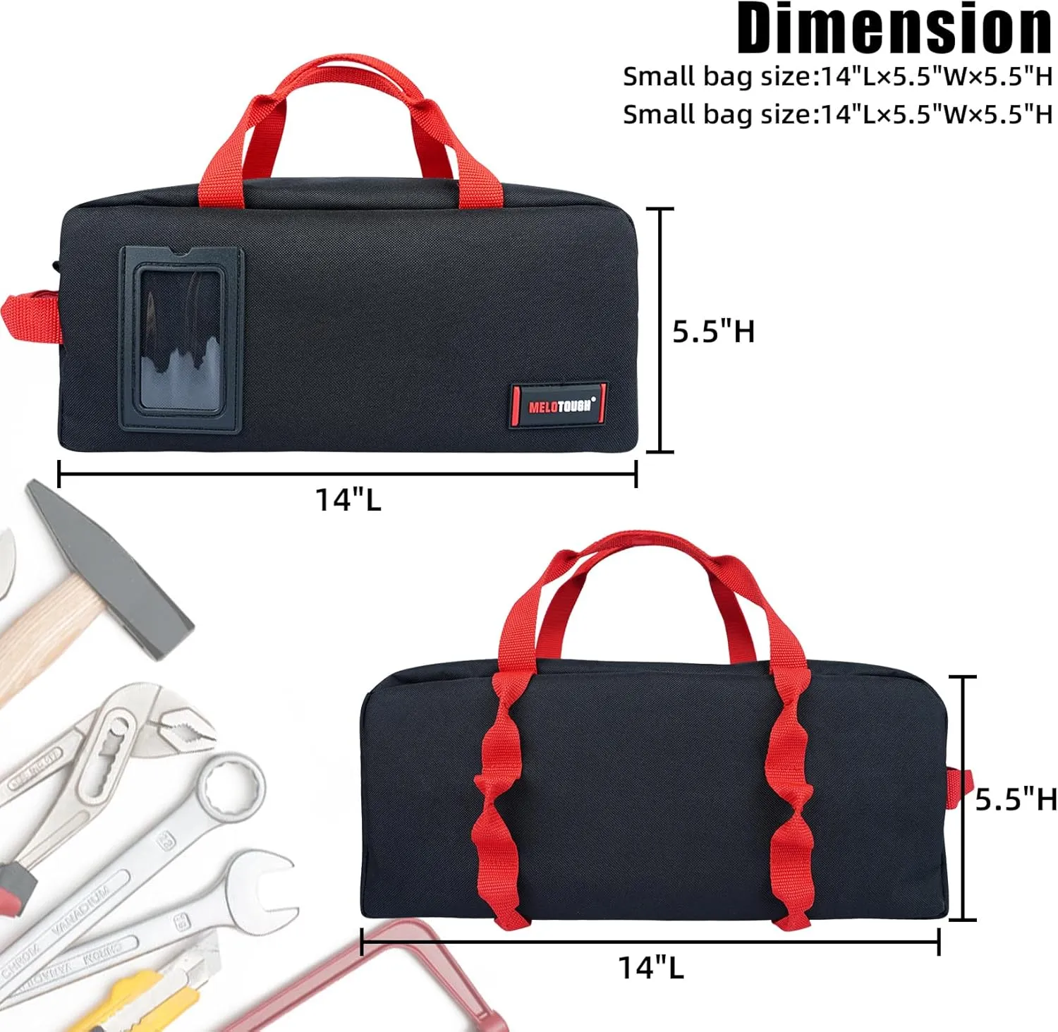 MELOTOUGH Small Canvas Tool Bag Tool Tote Bag with Zipper Utility 14 Inch Tool Organizer Bags for Electrician,Construction,Plumbing,HAVC (Black 2 Packs)