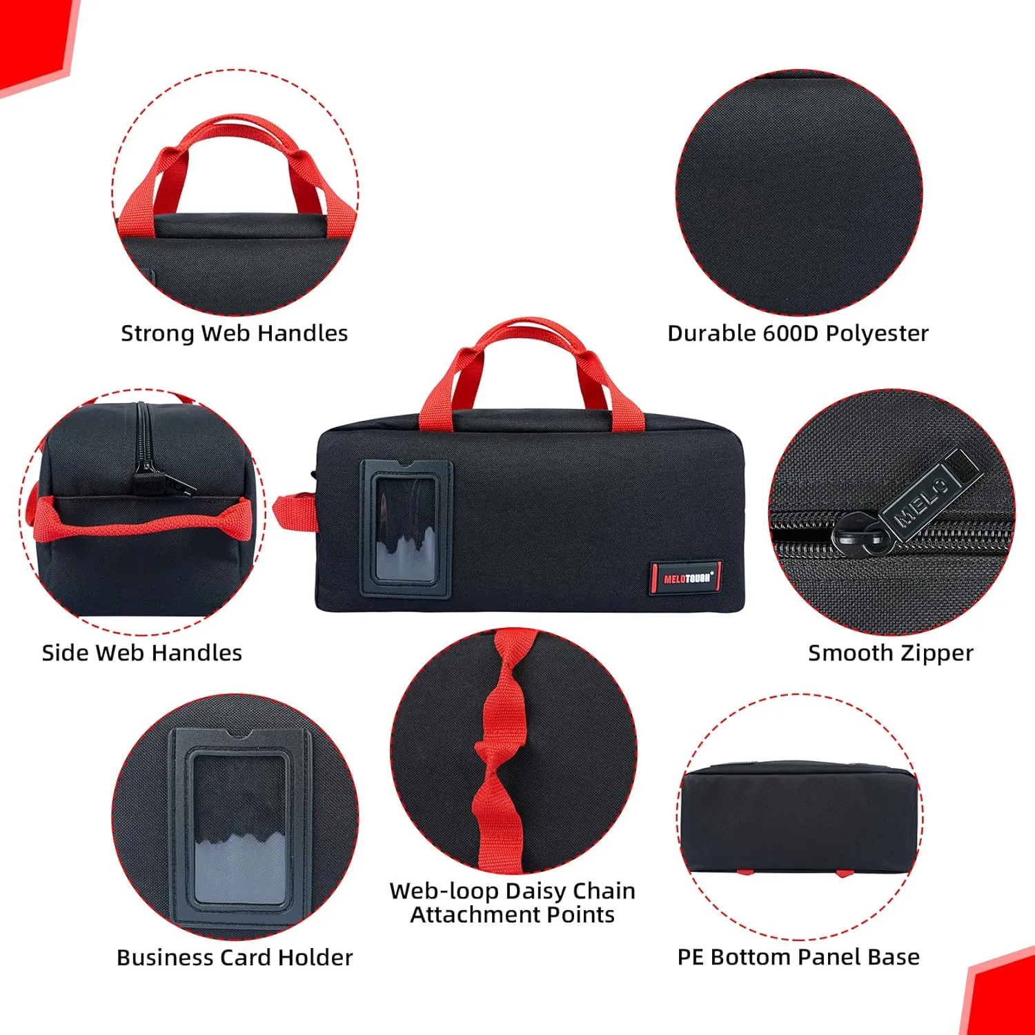 MELOTOUGH Small Canvas Tool Bag Tool Tote Bag with Zipper Utility 14 Inch Tool Organizer Bags for Electrician,Construction,Plumbing,HAVC (Black 2 Packs)