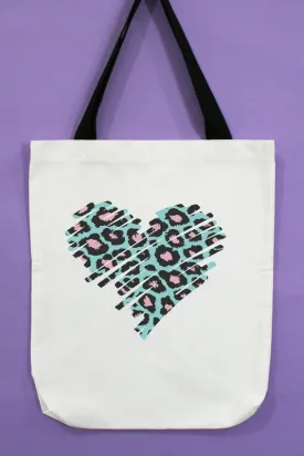 Mint Pink Leopard Heart Tote Bag