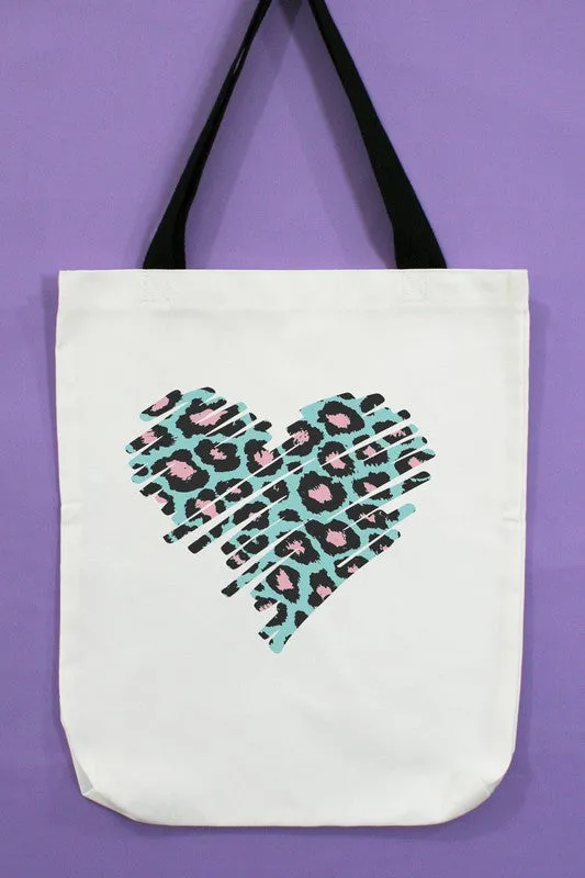 Mint Pink Leopard Heart Tote Bag