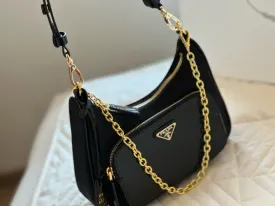 PD273 Re-Nylon and Brushed Leather Mini-bag / 8.6x7.6x2.3inch
