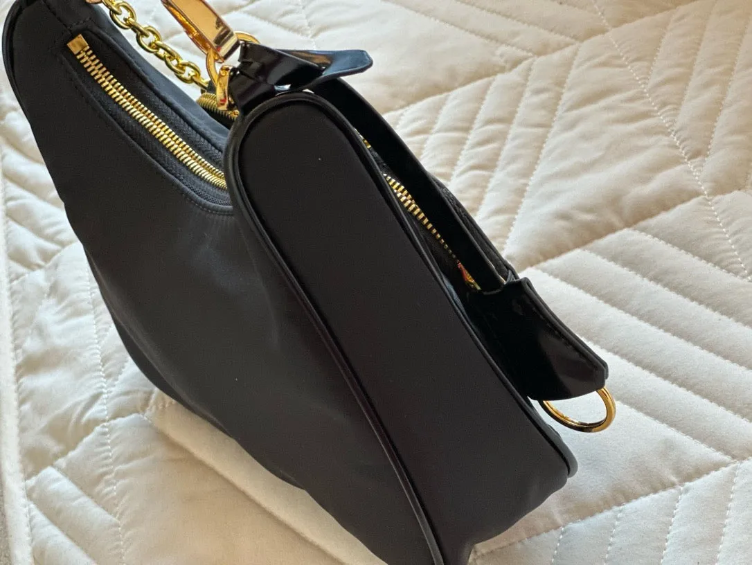 PD273 Re-Nylon and Brushed Leather Mini-bag / 8.6x7.6x2.3inch