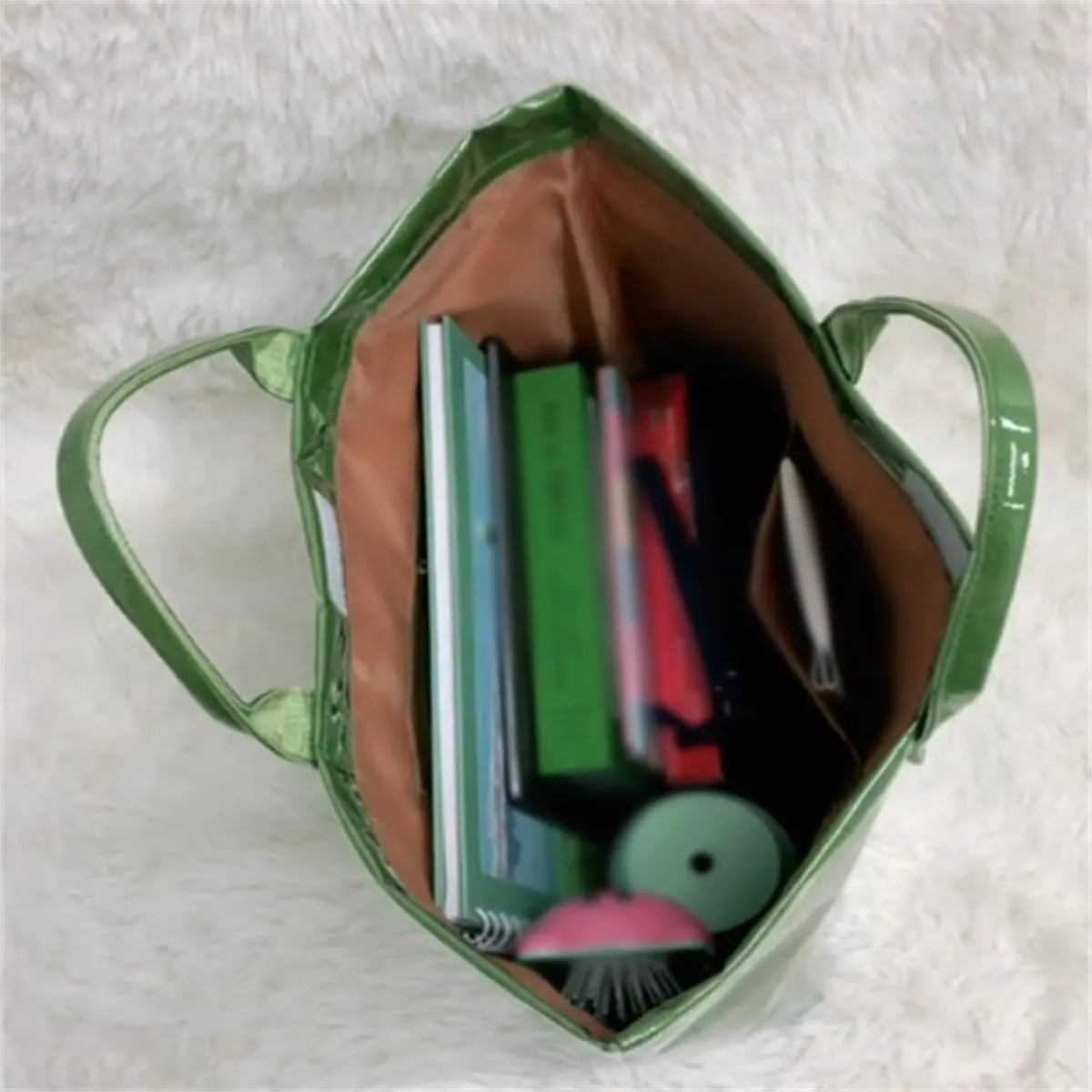 PVC Tote Bag for Women Large Work Tote Bag, Large Capacity Green Jelly Bag, Letter Print Tote Handbag