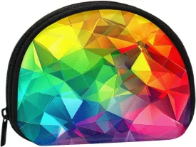 Rainbow Geometric Printed Coin Purse Wallet, Shell Shape Mini Change Pouch Holder for Men Women
