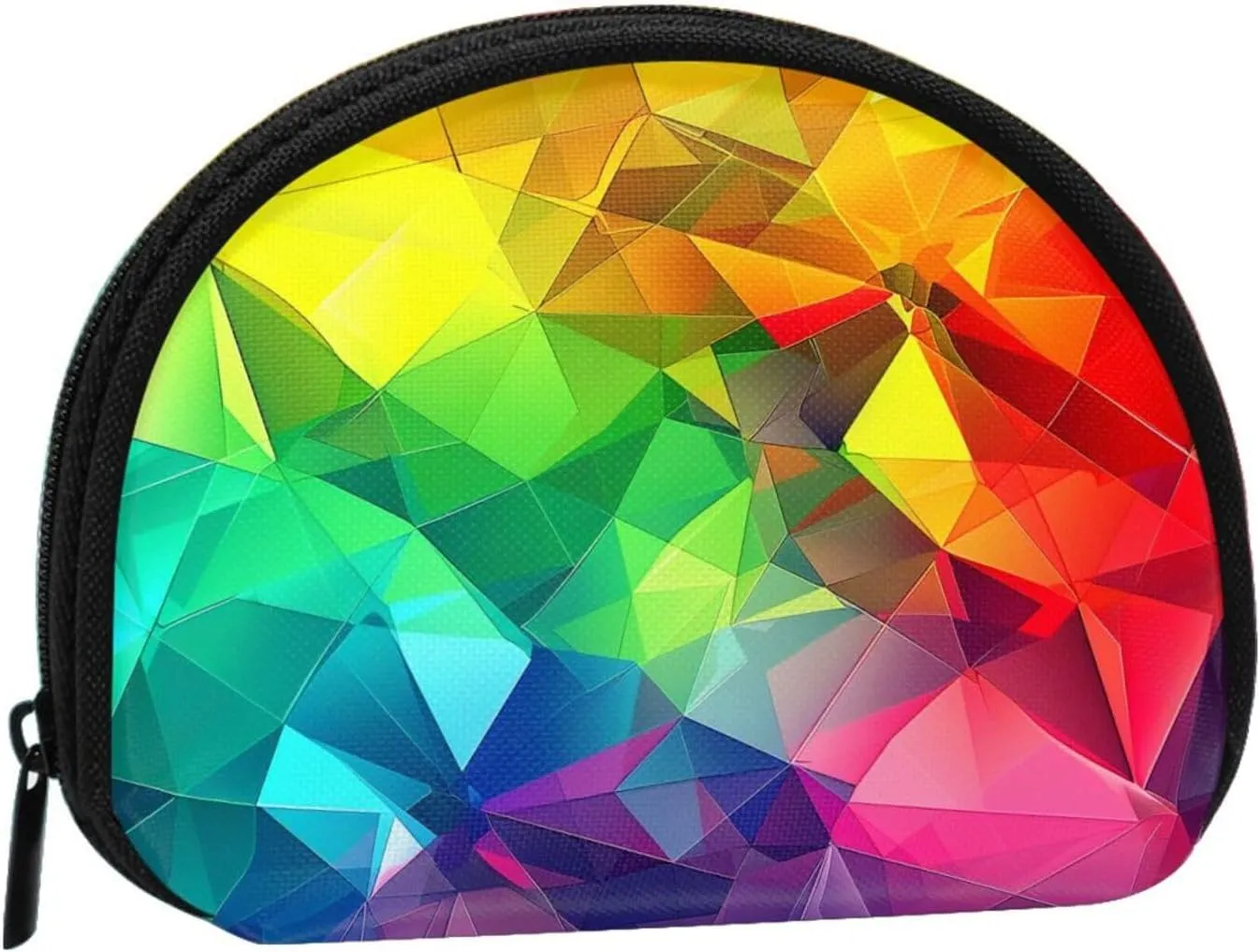 Rainbow Geometric Printed Coin Purse Wallet, Shell Shape Mini Change Pouch Holder for Men Women