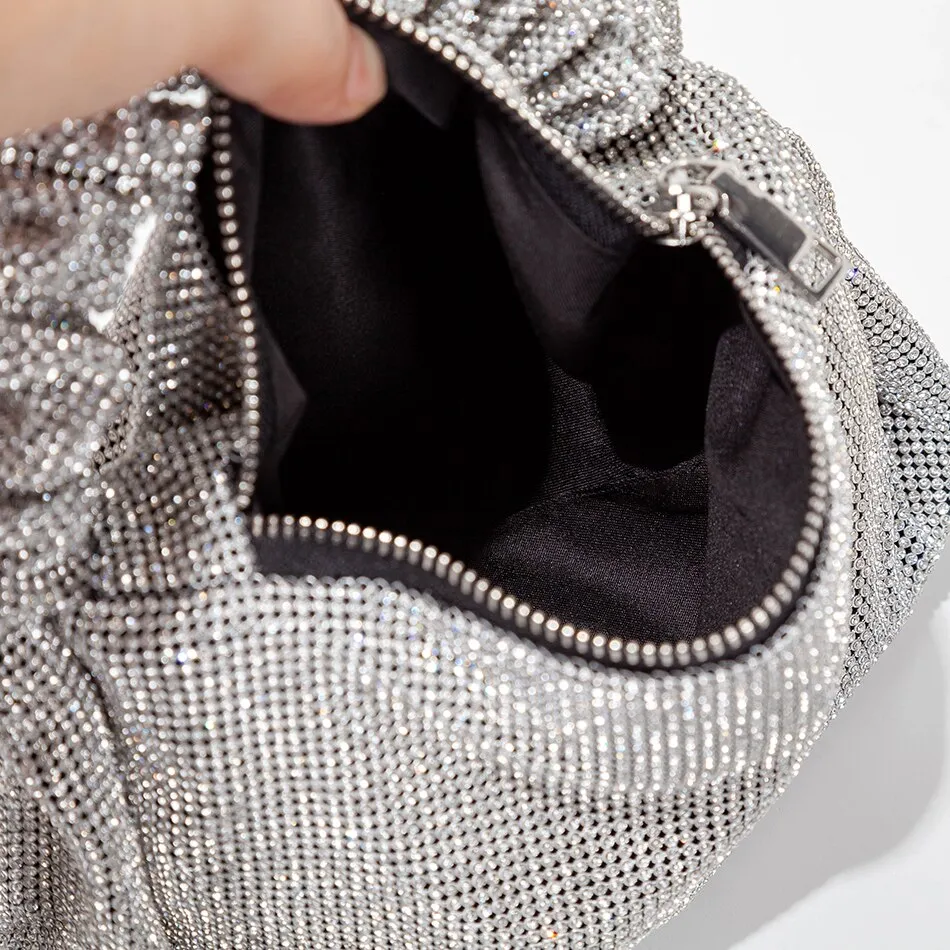Shiny Rhinestone Evening Clutch Purses Women Trending 2022 New Elegant Fold Handle Luxury Crystal Wedding Handbags High Quality