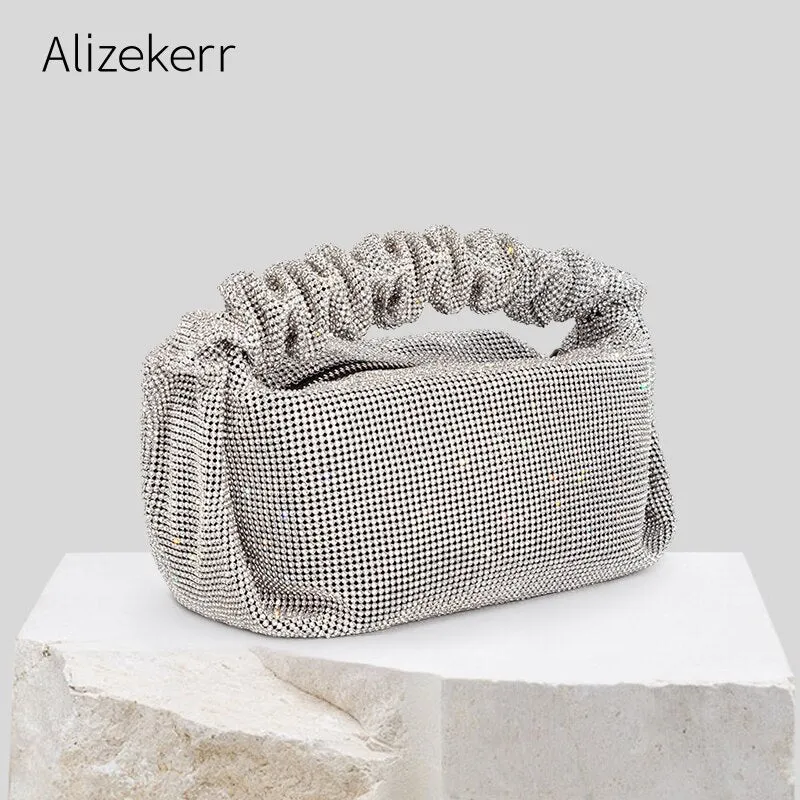 Shiny Rhinestone Evening Clutch Purses Women Trending 2022 New Elegant Fold Handle Luxury Crystal Wedding Handbags High Quality
