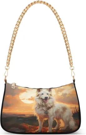 Shoulder Bags for Women White Shepherd Dog in Sunset Hobo Tote Handbag Small Clutch Purse with Zipper Closure