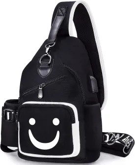Sling Bag for Boys with USB, Small Chest Pack with Side Pocket, Travel Shoulder Backpack