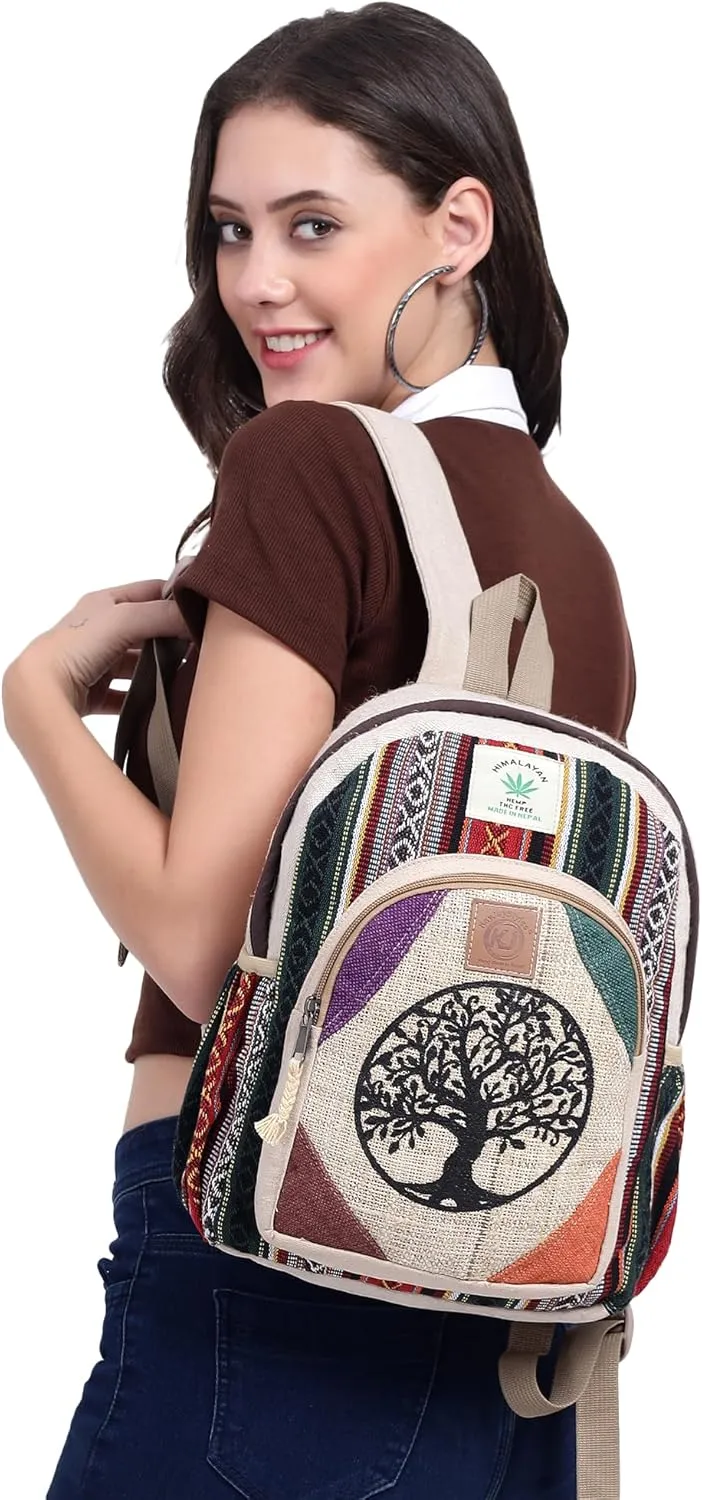 Small Lightweight Daypack Backpack Handmade Himalayan Hemp Bohemain Travel, Hiking, Purse