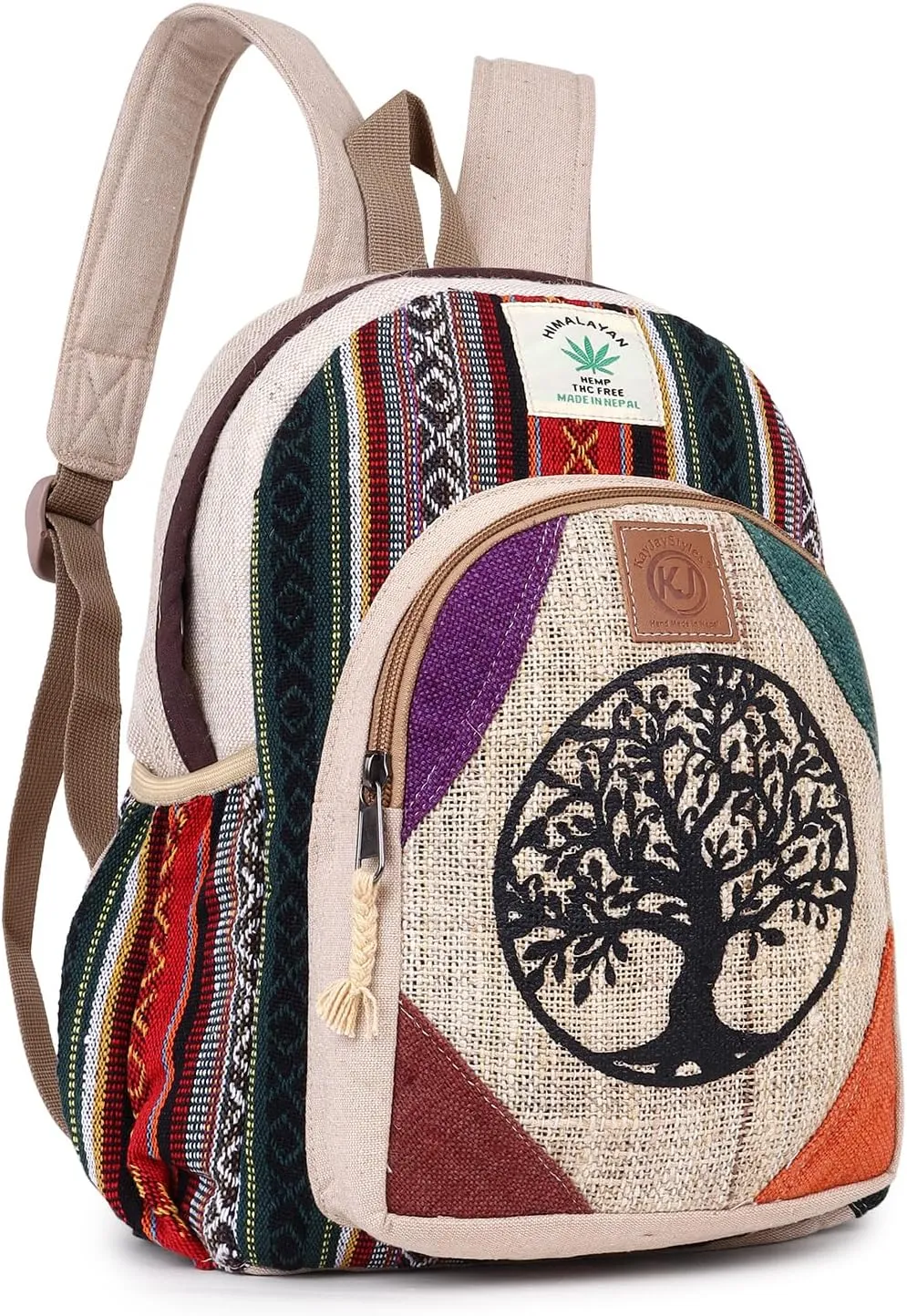 Small Lightweight Daypack Backpack Handmade Himalayan Hemp Bohemain Travel, Hiking, Purse