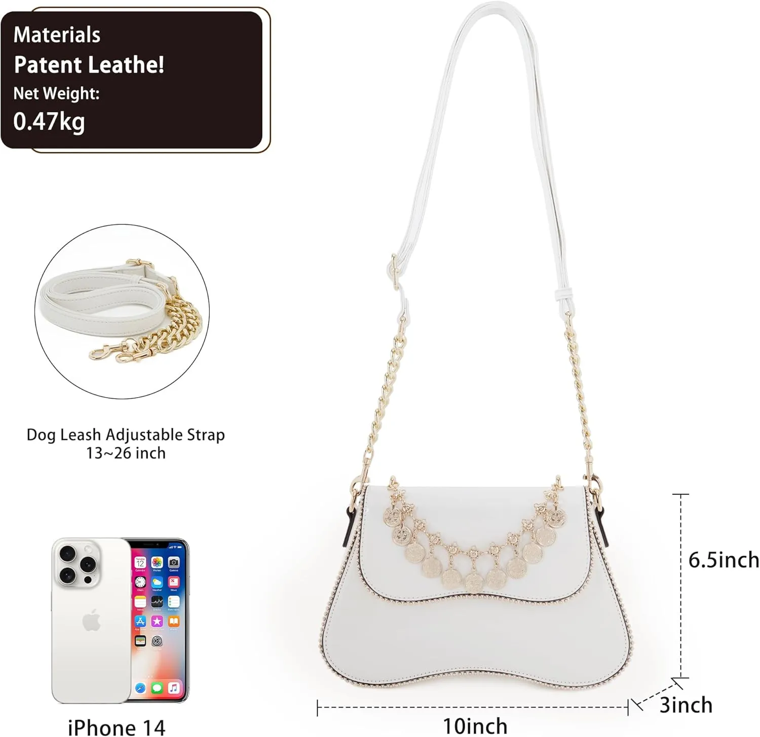 Small Patent Leather Crossbody Bags for Women Y2K Purse Trendy Hobo Handbag Designer Studded Shoulder Bag