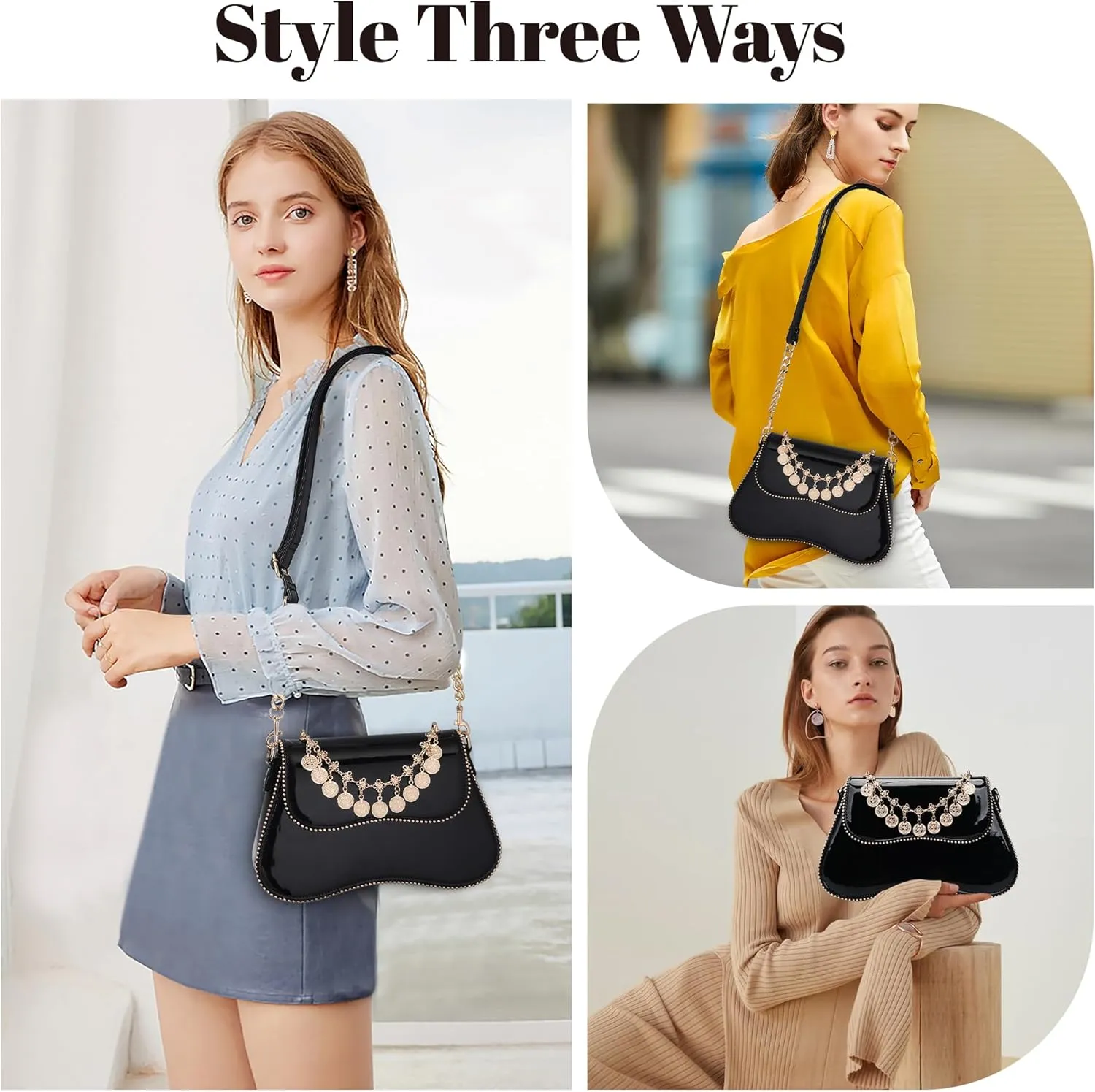Small Patent Leather Crossbody Bags for Women Y2K Purse Trendy Hobo Handbag Designer Studded Shoulder Bag