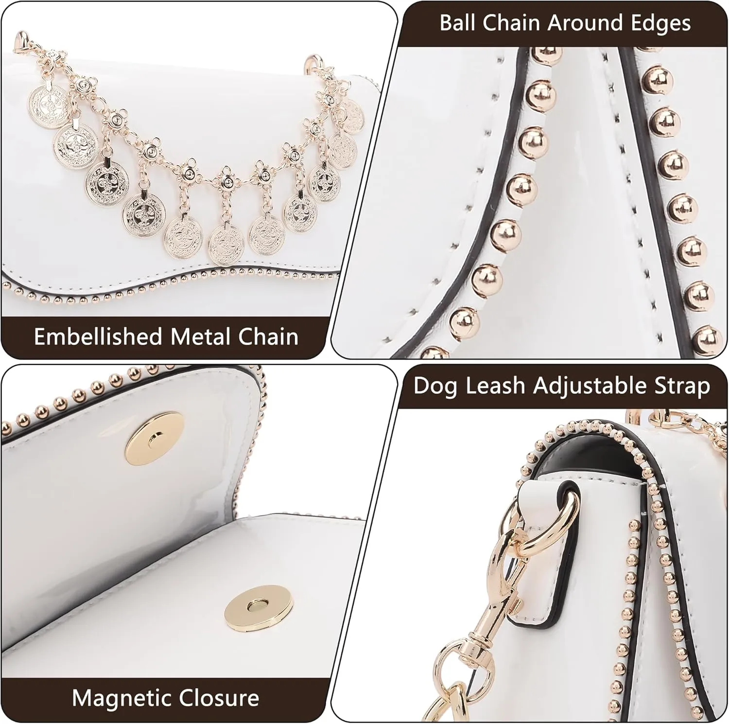 Small Patent Leather Crossbody Bags for Women Y2K Purse Trendy Hobo Handbag Designer Studded Shoulder Bag