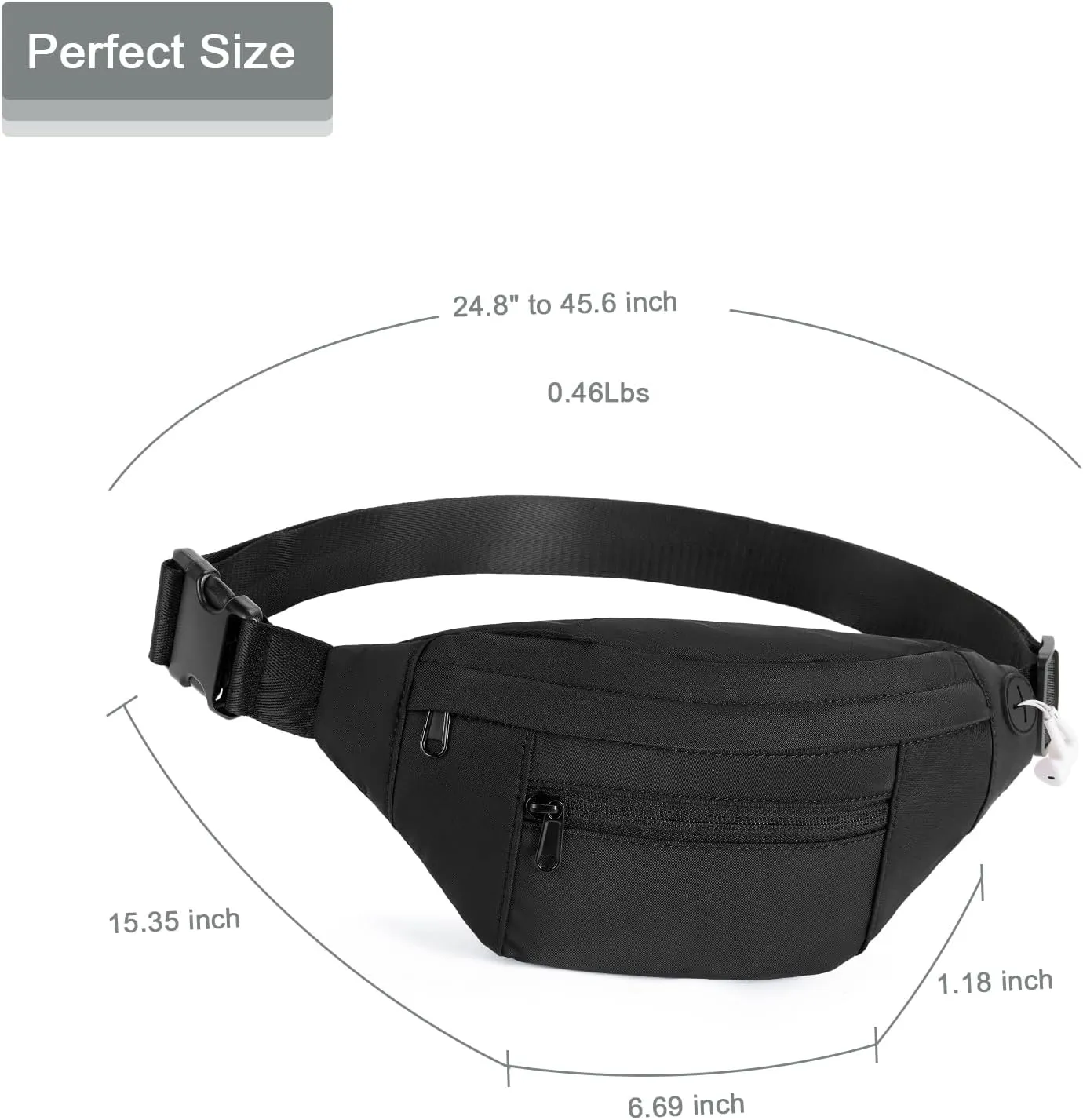 Telena Crossbody Fanny Pack for Women Men Fashion Waist Pack Belt Bag with 4-Zipper Pockets for Hiking Running Travel, Black