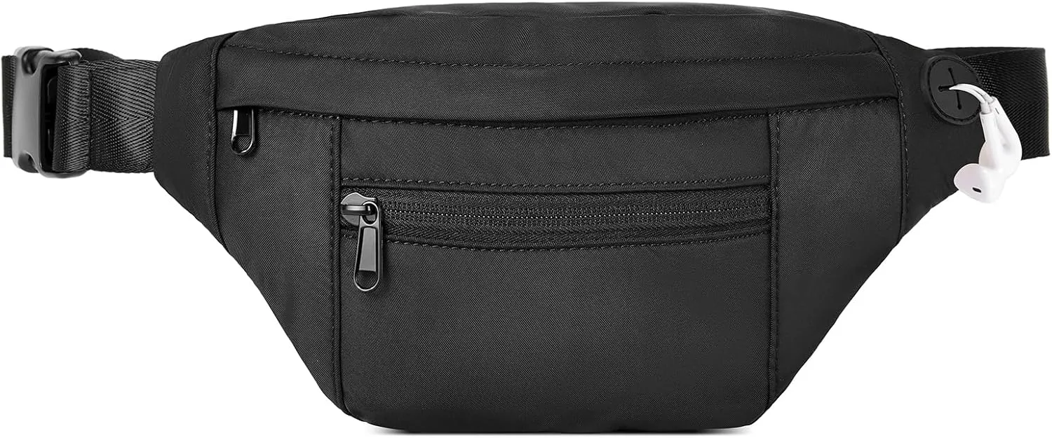 Telena Crossbody Fanny Pack for Women Men Fashion Waist Pack Belt Bag with 4-Zipper Pockets for Hiking Running Travel, Black