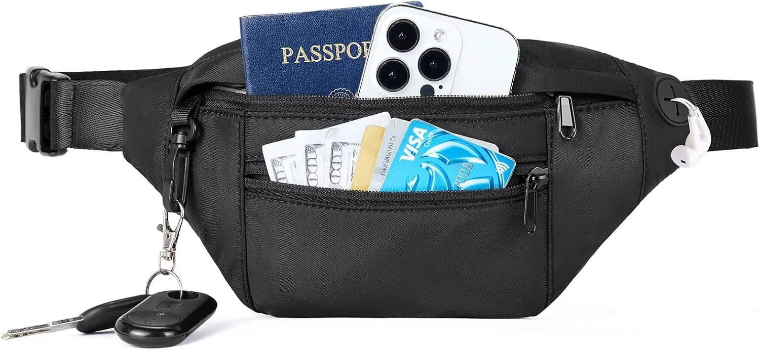 Telena Crossbody Fanny Pack for Women Men Fashion Waist Pack Belt Bag with 4-Zipper Pockets for Hiking Running Travel, Black