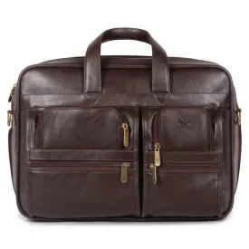THE CLOWNFISH Faux Leather Expandable Laptop Messenger Bag | 15.6 inch | Chocolate