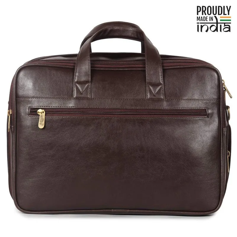 THE CLOWNFISH Faux Leather Expandable Laptop Messenger Bag | 15.6 inch | Chocolate