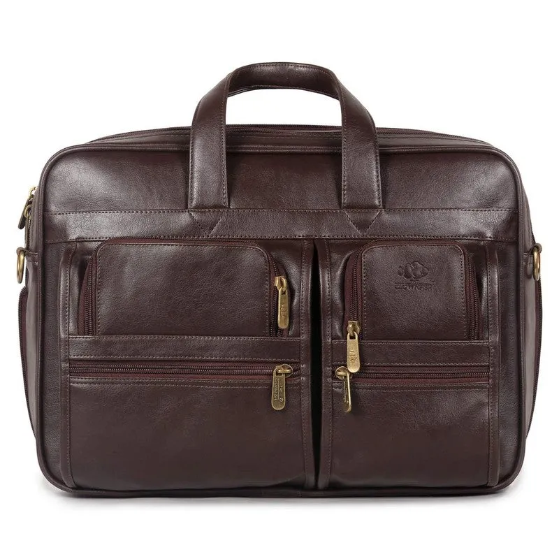 THE CLOWNFISH Faux Leather Expandable Laptop Messenger Bag | 15.6 inch | Chocolate