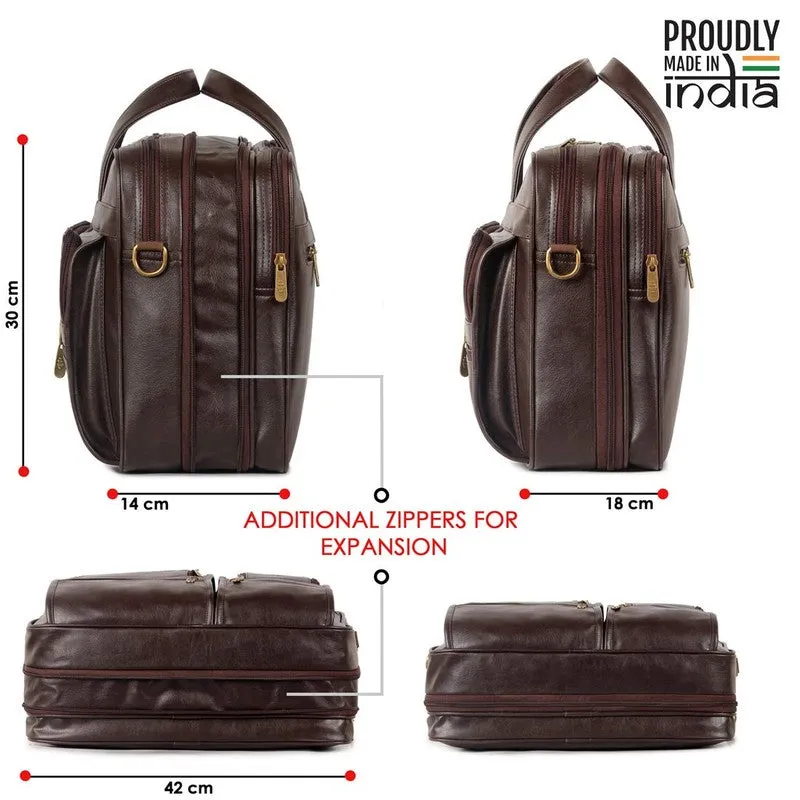 THE CLOWNFISH Faux Leather Expandable Laptop Messenger Bag | 15.6 inch | Chocolate