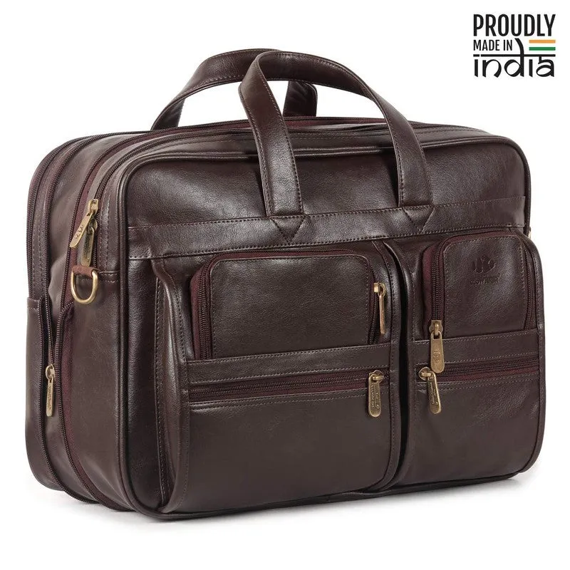 THE CLOWNFISH Faux Leather Expandable Laptop Messenger Bag | 15.6 inch | Chocolate