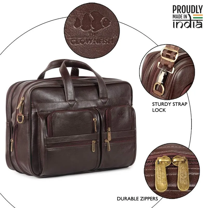 THE CLOWNFISH Faux Leather Expandable Laptop Messenger Bag | 15.6 inch | Chocolate