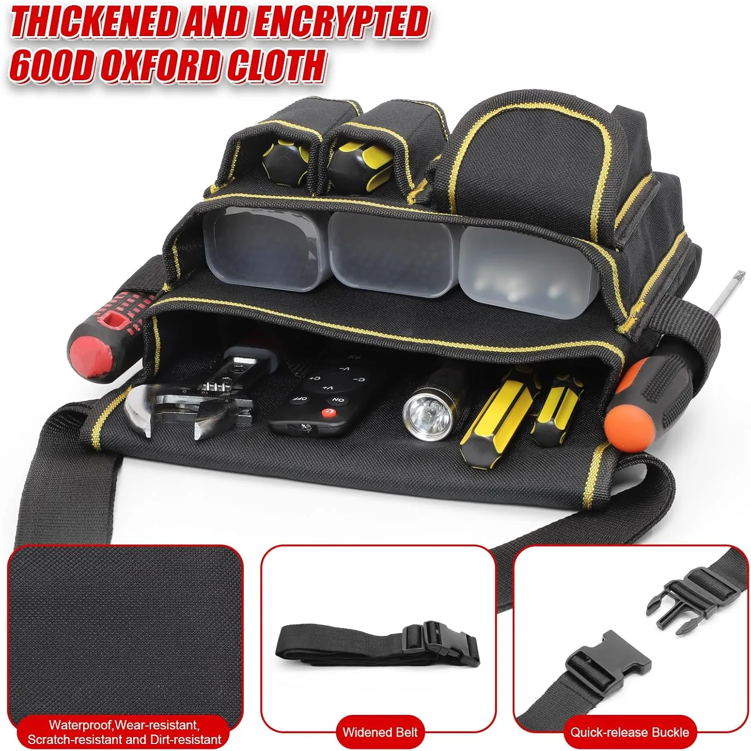 Tool Bag,Detachable & Adjustable Tool Pouch belt for Repairmen,Electrician,Carpenter,Construction,Work Apron (12 pockets)