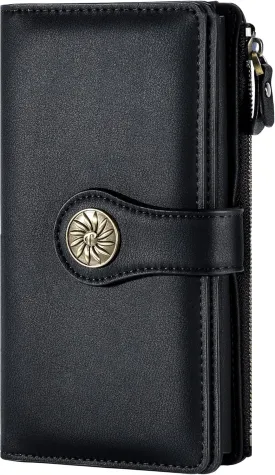 Travelambo Women's Wallet RFID Blocking Trifold Clutch Large Capacity Credit Card Holder Travel Purse