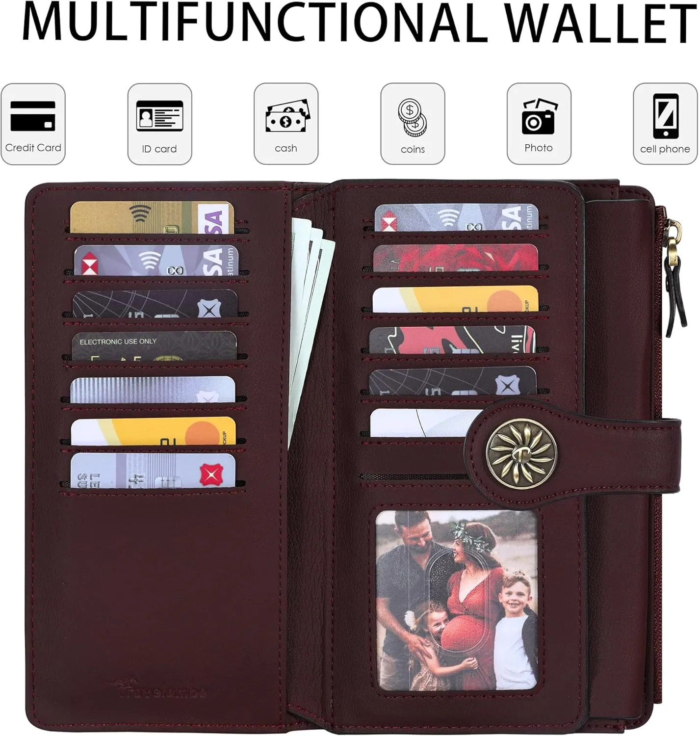 Travelambo Women's Wallet RFID Blocking Trifold Clutch Large Capacity Credit Card Holder Travel Purse
