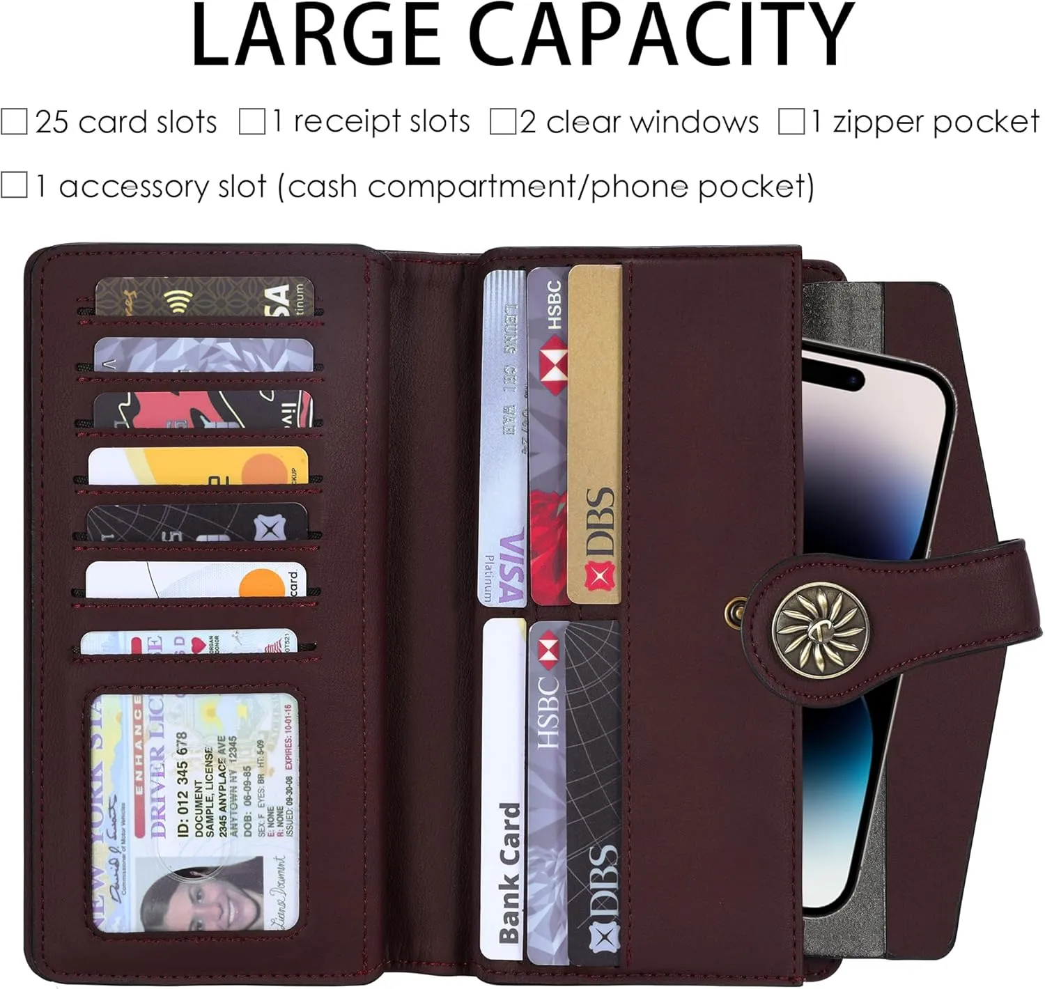 Travelambo Women's Wallet RFID Blocking Trifold Clutch Large Capacity Credit Card Holder Travel Purse