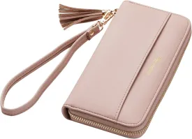 Travelambo Womens Wallet Tassel Bifold Ladies Cluth Wristlet Wrist strap Long Purse