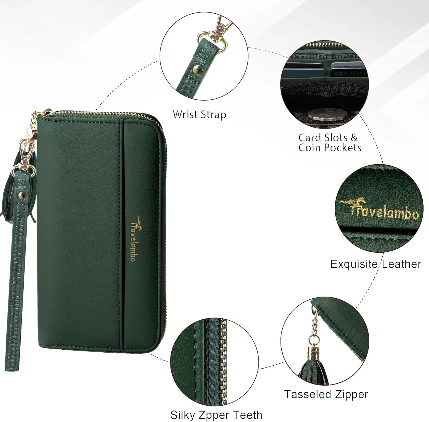 Travelambo Womens Wallet Tassel Bifold Ladies Cluth Wristlet Wrist strap Long Purse