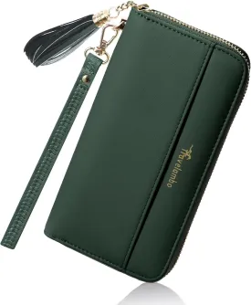 Travelambo Womens Wallet Tassel Bifold Ladies Cluth Wristlet Wrist strap Long Purse