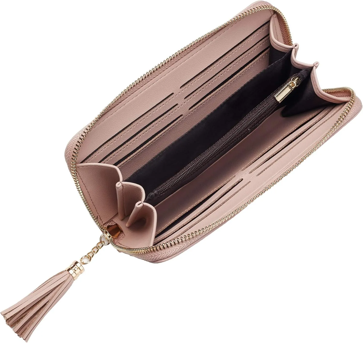 Travelambo Womens Wallet Tassel Bifold Ladies Cluth Wristlet Wrist strap Long Purse