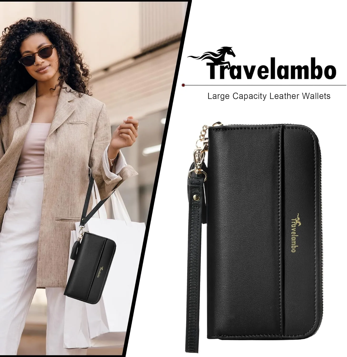 Travelambo Womens Wallet Tassel Bifold Ladies Cluth Wristlet Wrist strap Long Purse