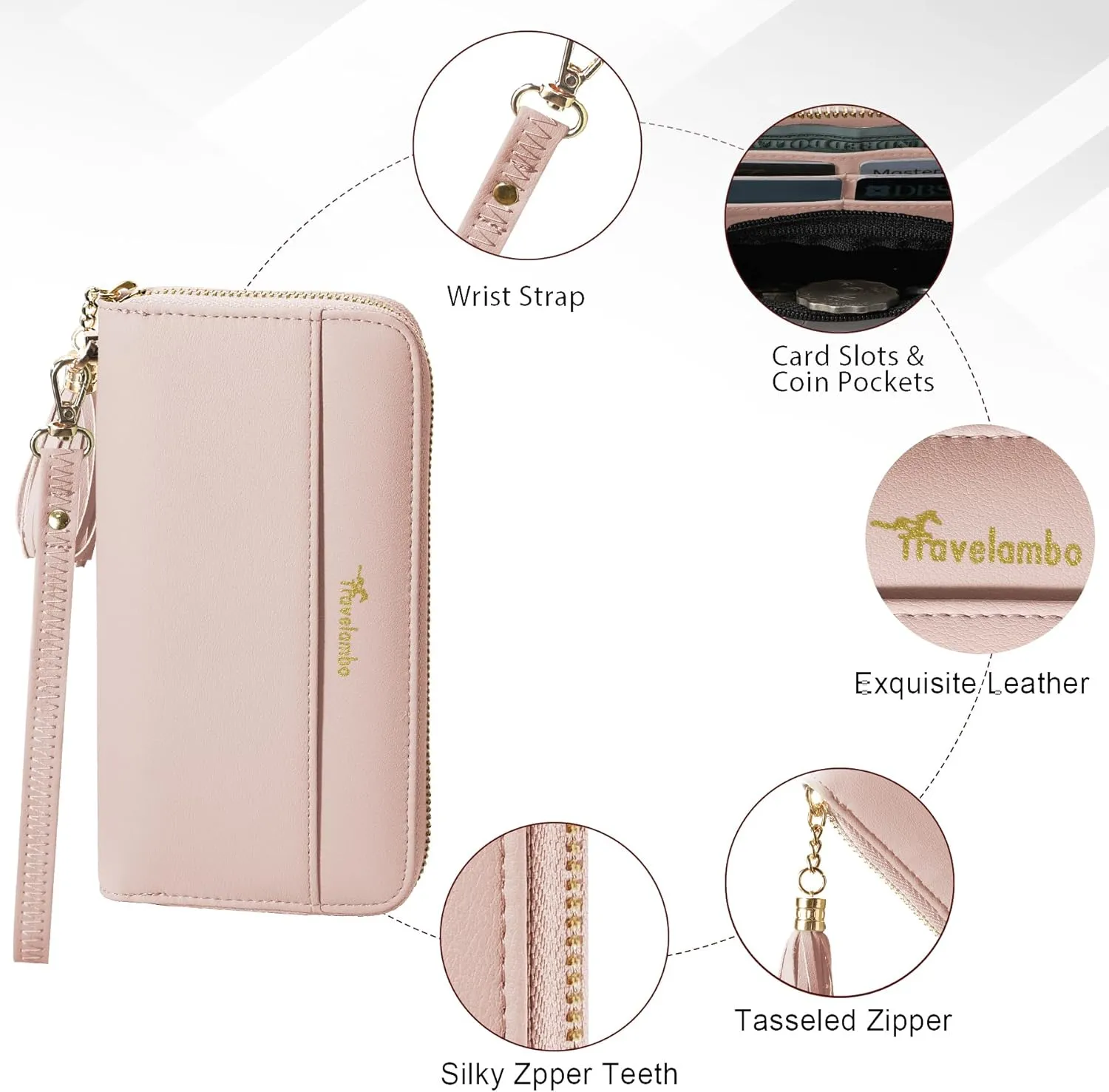 Travelambo Womens Wallet Tassel Bifold Ladies Cluth Wristlet Wrist strap Long Purse